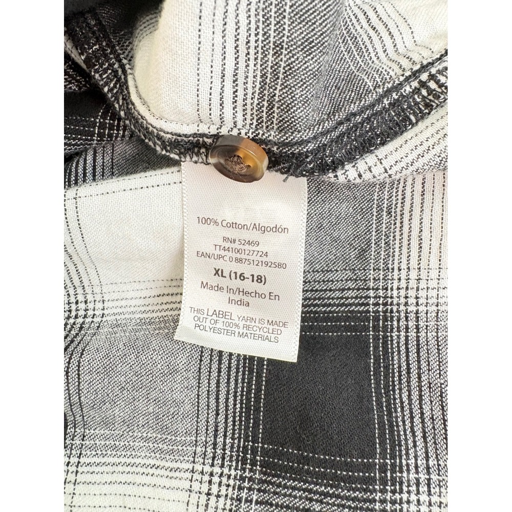 Time and Tru Womens XL Black White Plaid Tiered Button Front Mini Dress - Picture 4 of 7